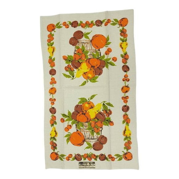 Belcrest Prints Tea Towel Fruit Bowl Pears Apple Strawberries Linen NOS Lot of 4 - Picture 3 of 9